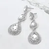 Fashnzfab Teardrop Glass Stone Link Drop Dangle Evening Earrings - Clear, Silver In Metallic