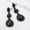 Fashnzfab Teardrop Glass Stone Link Drop Dangle Evening Earrings - Jet Black In Black