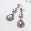 Fashnzfab Teardrop Glass Stone Link Drop Dangle Evening Earrings - Violet In Purple