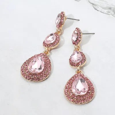 Fashnzfab Teardrop Glass Stone Link Drop Dangle Evening Earrings In Pink