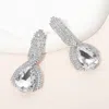 Fashnzfab Teardrop Glass Stone Pointed Rhinestone Paved Evening Earrings - Clear, Rhodium In Metallic