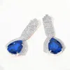 Fashnzfab Teardrop Glass Stone Pointed Rhinestone Paved Evening Earrings - Royal Blue In Blue