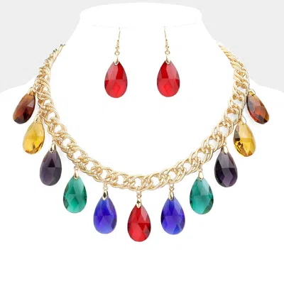 Fashnzfab Teardrop Link Statement Necklace In Multi