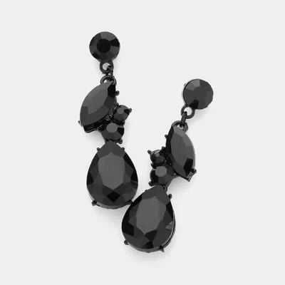Fashnzfab Teardrop Marquise Cluster Dangle Evening Earrings - Black, Jet Black