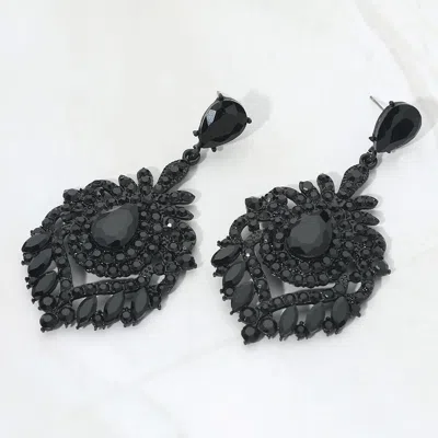 Fashnzfab Teardrop Marquise Cluster Embellished Chandelier Drop Evening Earrings In Black