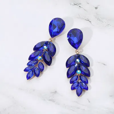 Fashnzfab Teardrop Marquise Crystal Drop Evening Earrings In Blue