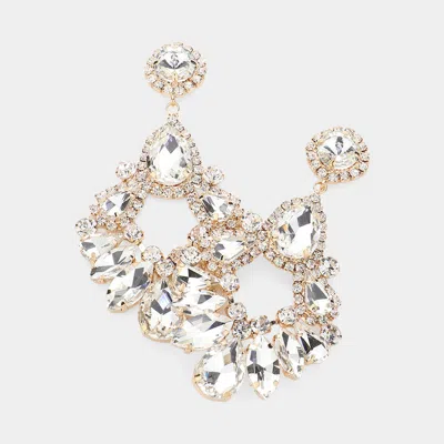 Fashnzfab Teardrop Marquise Crystal Drop Evening Earrings In Gold