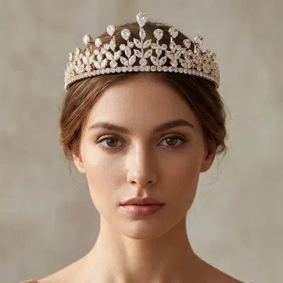 Fashnzfab Teardrop Marquise Cz Cluster Embellished Princess Tiara In Black