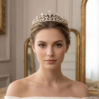 Fashnzfab Teardrop Marquise Cz Cluster Princess Tiara In Gold