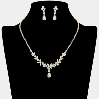 Fashnzfab Teardrop Marquise Floral Cz Stone Link Rhinestone Paved Necklace In Multi
