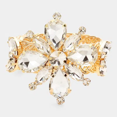 Fashnzfab Teardrop Marquise Glass Stone Cluster Flower Pointed Adjustable Evening Bracelet / Arm Cuff Clear, G In Multi