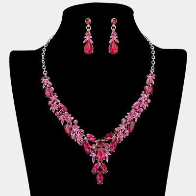 Fashnzfab Teardrop Marquise Rhinestone Cluster Embellished Cascading Necklace In Multi