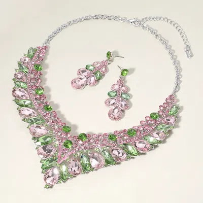 Fashnzfab Teardrop Marquise Round Stone Embellished V Shaped Evening Necklace In Multi