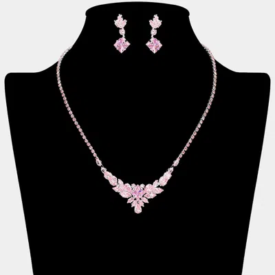 Fashnzfab Teardrop Marquise Square Cz Stone Cluster Accent Necklace In Pink