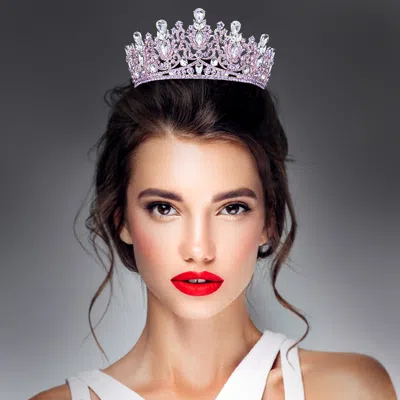 Fashnzfab Teardrop Marquise Stone Accented Crown Tiara In Green