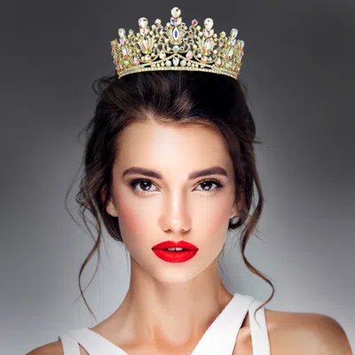 Fashnzfab Teardrop Marquise Stone Accented Crown Tiara In Multi