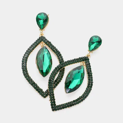 Fashnzfab Teardrop Marquise Stone Accented Dangle Evening Earrings - Emerald In Green