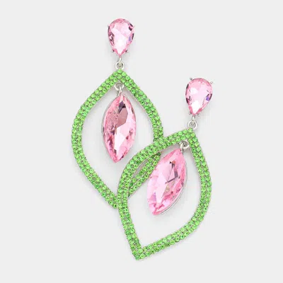 Fashnzfab Teardrop Marquise Stone Accented Dangle Evening Earrings - Pink & Green