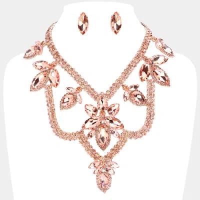Fashnzfab Teardrop Marquise Stone Accented Draped Evening Necklace In Gold