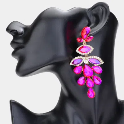 Fashnzfab Teardrop Marquise Stone Cluster Chandelier Evening Earrings In Pink