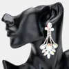 Fashnzfab Teardrop Marquise Stone Cluster Detail Evening Earrings - Ab, Silver In Silver