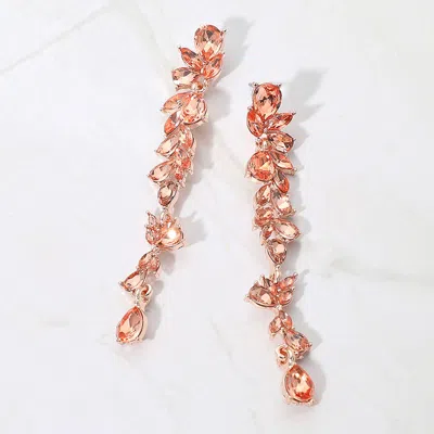 Fashnzfab Teardrop Marquise Stone Cluster Embellished Dropdown Evening Earrings In Pink