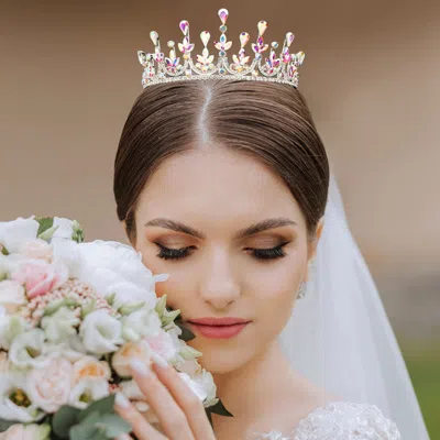 Fashnzfab Teardrop Marquise Stone Cluster Embellished Princess Tiara In Brown