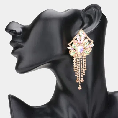 Fashnzfab Teardrop Marquise Stone Cluster Embellished Rhinestone Fringe Evening Earrings - Peach In Gold