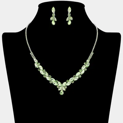 Fashnzfab Teardrop Marquise Stone Cluster Embellished Rhinestone Paved Necklace In Green
