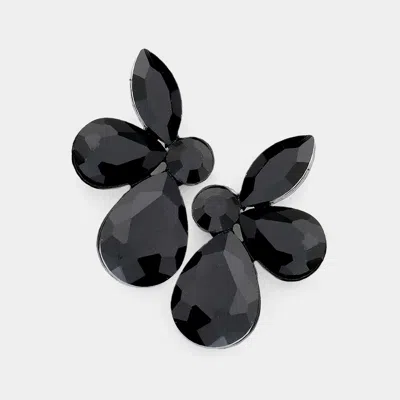 Fashnzfab Teardrop Marquise Stone Cluster Evening Earrings - Black, Jet Black