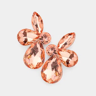 Fashnzfab Teardrop Marquise Stone Cluster Evening Earrings - Peach, Rose Gold In Pink