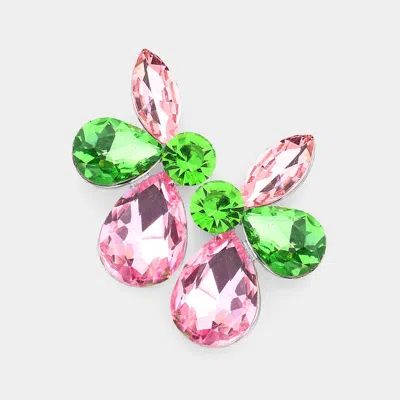 Fashnzfab Teardrop Marquise Stone Cluster Evening Earrings In Pink