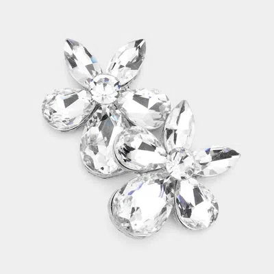 Fashnzfab Teardrop Marquise Stone Cluster Flower Evening Earrings In Silver