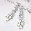 Fashnzfab Teardrop Marquise Stone Cluster Long Drop Evening Earrings - Ab, Silver In Metallic