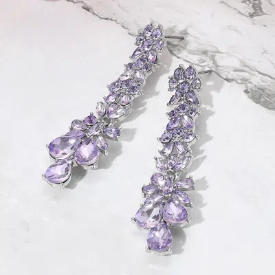 Fashnzfab Teardrop Marquise Stone Cluster Long Drop Evening Earrings Silver, Violet In Purple