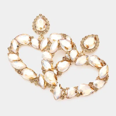 Fashnzfab Teardrop Marquise Stone Cluster Open Heart Dangle Evening Earrings In Gold