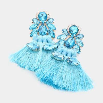 Fashnzfab Teardrop Marquise Stone Cluster Pointed Fringe Earrings - Blue