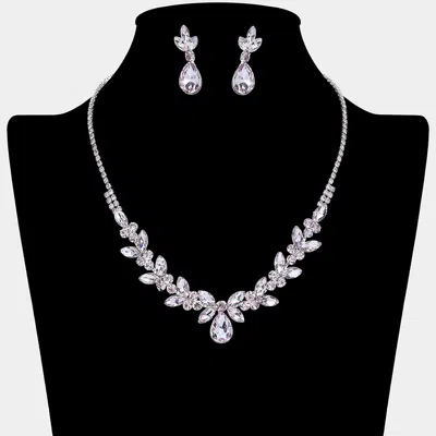 Fashnzfab Teardrop Marquise Stone Cluster Rhinestone Paved Necklace 16" + 4.5" L In Multi
