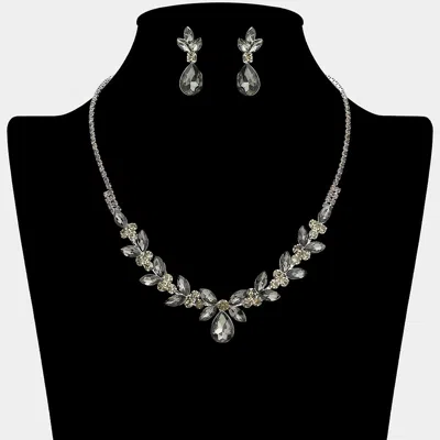 Fashnzfab Teardrop Marquise Stone Cluster Rhinestone Paved Necklace In Metallic