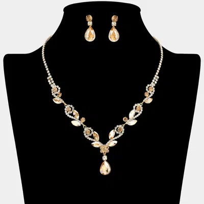 Fashnzfab Teardrop Marquise Stone Cluster Rhinestone Paved Necklace In Multi