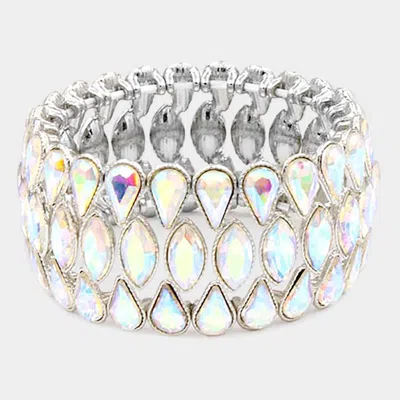 Fashnzfab Teardrop Marquise Stone Cluster Stretch Evening Bracelet Ab, Silver In Multi