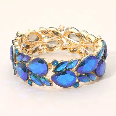 Fashnzfab Teardrop Marquise Stone Cluster Stretch Evening Bracelet In Blue