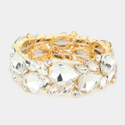 Fashnzfab Teardrop Marquise Stone Cluster Stretch Evening Bracelet In Gold
