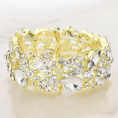 Fashnzfab Teardrop Marquise Stone Cluster Stretch Evening Bracelet In Gold