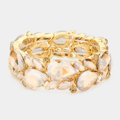 Fashnzfab Teardrop Marquise Stone Cluster Stretch Evening Bracelet In Gold