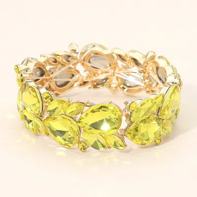 Fashnzfab Teardrop Marquise Stone Cluster Stretch Evening Bracelet In Green
