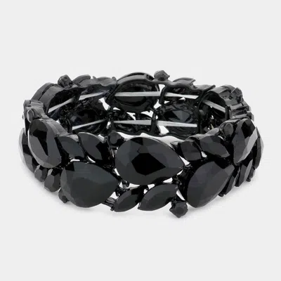 Fashnzfab Teardrop Marquise Stone Cluster Stretch Evening Bracelet Jet Black