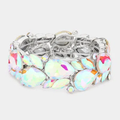 Fashnzfab Teardrop Marquise Stone Cluster Stretch Evening Bracelet In Multi