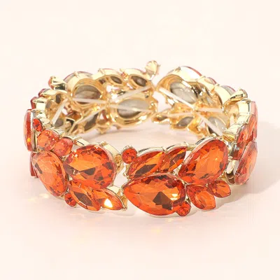 Fashnzfab Teardrop Marquise Stone Cluster Stretch Evening Bracelet In Orange