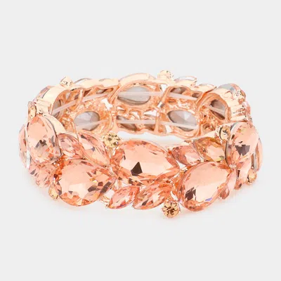 Fashnzfab Teardrop Marquise Stone Cluster Stretch Evening Bracelet Peach In Pink